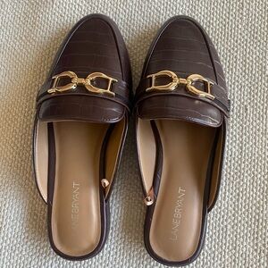 NWOT Lane Bryant Faux Leather Mule Brown Croc Horsebit Gold-Tone Hardware Sz 8W